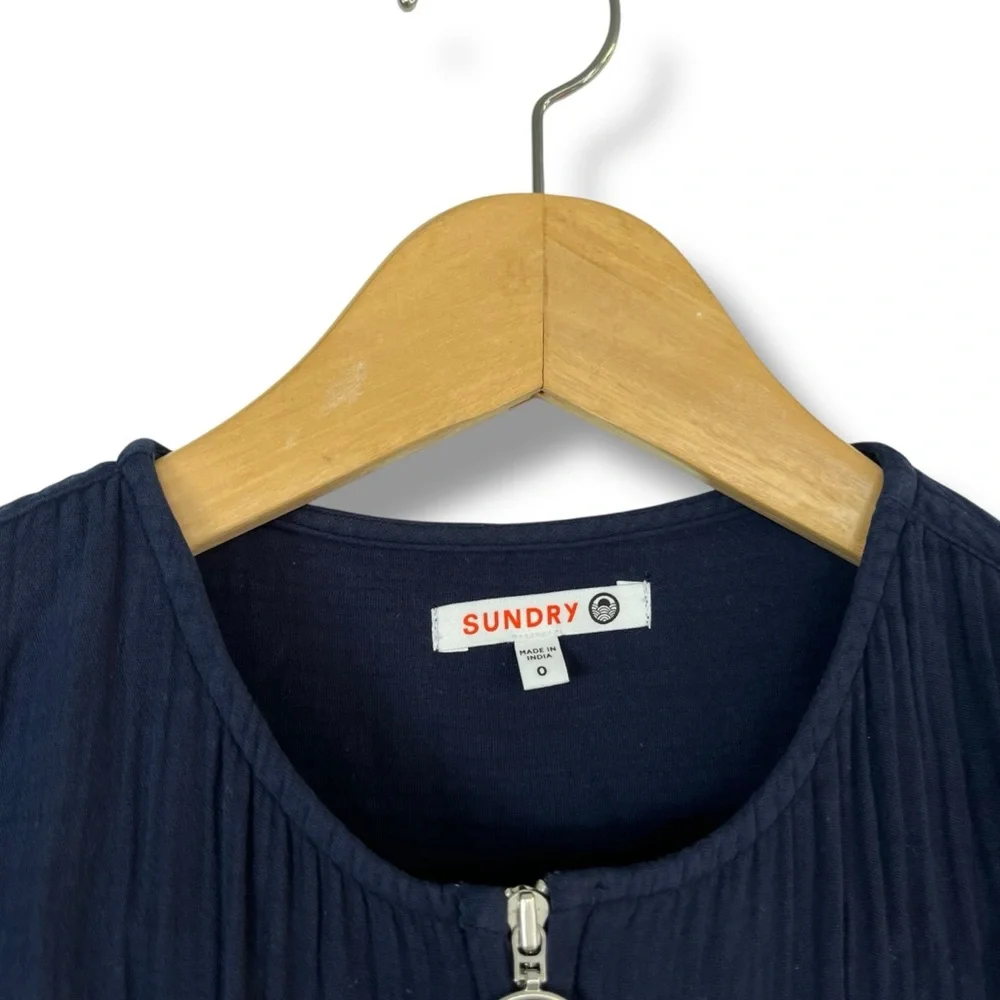 Anthropologie Sundry Mechanic Jumpsuit Navy Blue Zip Up Cotton Gauze 0 Utility